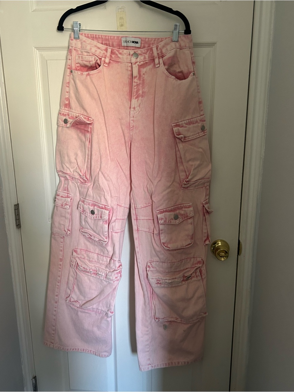 Fashion Nova Pink Wide Leg Cargo Jeans Size 11